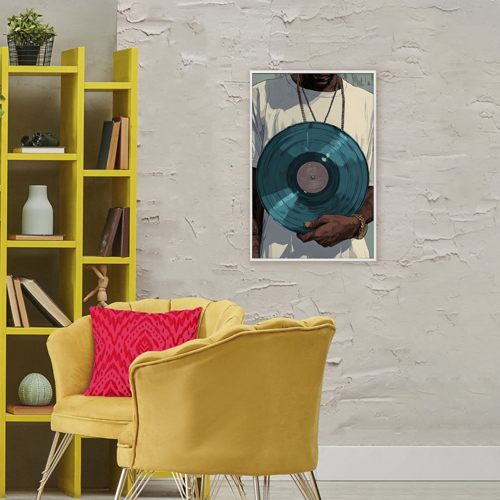 Stupell Industries Musician & Blue Music Record White Framed Giclee Art, design by Franklyn Gregory