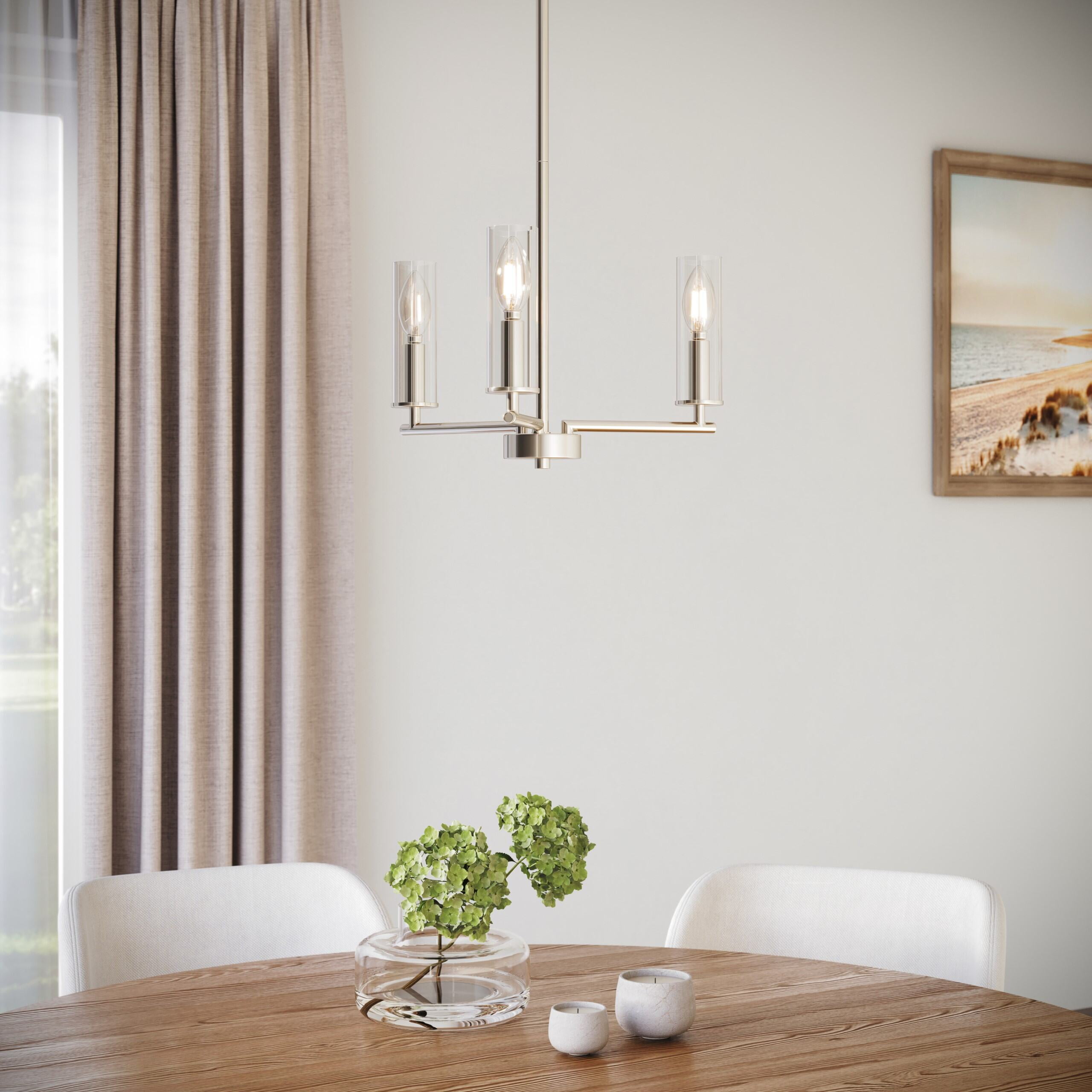 Better Homes & Gardens 16 in 3 Light Chandelier - Brushed Nickel Finish, Clear Glass Shades, Adjustable Height