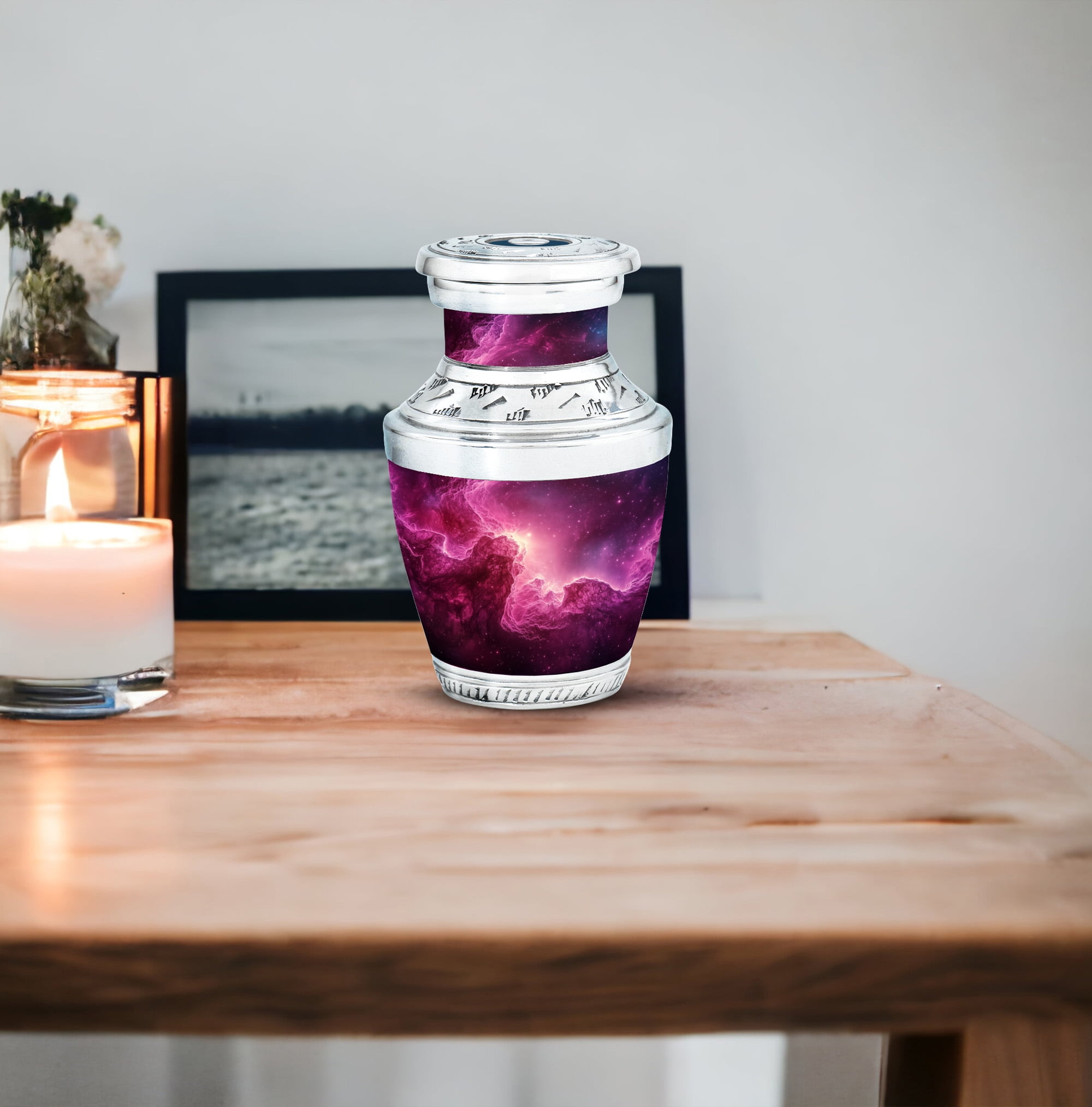 JAGASY Pink Galaxy Stars Urn for Couple - Pink Nebula Clouds Decorative Urn for Ashes for Women - Little Funeral Cremation Urns - Small Keepsake Urns for Mom & Dad - (3 Inch)