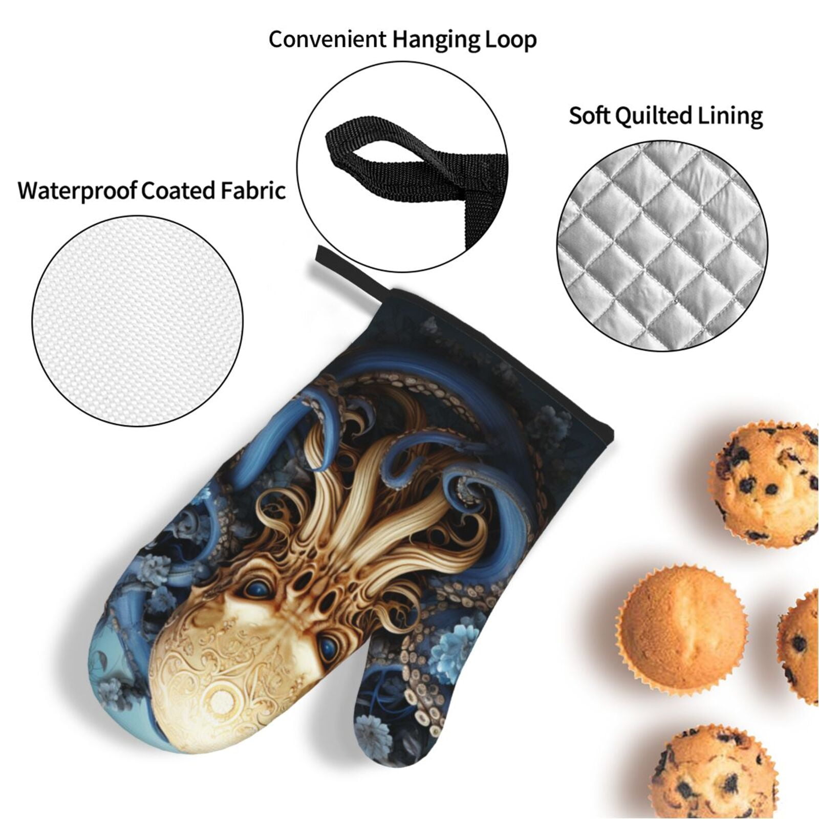 Octopus Kraken Monster Art Vintage 4Pcs Oven Mitts and Pot Holders Sets Oven Kitchen Gloves Hot Pads for Cooking BBQ Baking Grilling