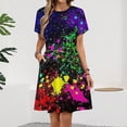 thumbnail image 2 of Wet Paint Retro Color Splash Dress Fashion Beach Short Sleeve Dresses Female Party Printed Sundress, 2 of 7