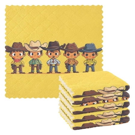 

6 Pieces of Kitchen Towels 11x11Inch Kitchen Dish Cloths Kitchen Dish Towels Reuseable Cleaning Cloths Red Faced Western Cowboy Boy