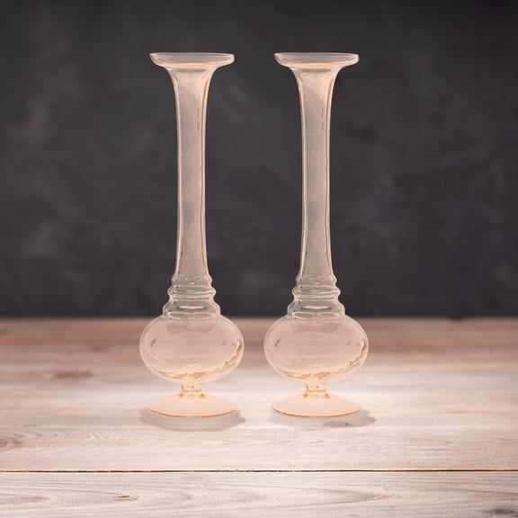 Melrose Solid Glass Tall Stem Vases - 11.25" - Pink - Set of 2