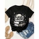 thumbnail image 1 of [Soft Gothic T-Shirt] Soft Breathable Women's Gothic Skull & Book Graphic T-Shirt | Black Casual Crew Neck Short Sleeve Tee with Bat & Pentagram Design for Summer Fitness & outdoor activi, 1 of 6