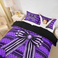 thumbnail image 3 of spefrowx Gothic Purple Striped Bow Twin Duvet Cover for Girls, Black Polkadots Lines Twin Bedding, Black Reversible, 2pcs, 1 Duvet Cover and 1 Pillowcase, 3 of 6
