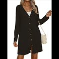 thumbnail image 2 of Cárdigan Ligero de Larga con Botones y Bolsillos para Mujer, Abierto Al Frente, Holgado y Ligero Negro L, 2 of 9