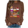 thumbnail image 2 of WEIWEN Happy Hallothanksmas Halloween Sweatshirts for Women Thanksgiving Christmas Graphic Fall Sweaters for Women Dressy Casual Long Sleeve Outfits Women's Clothing Coffee, S, 2 of 5