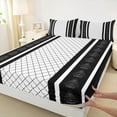 thumbnail image 3 of jejeloiu Vintage Damask Flowers Queen Sheet Sets,Abstract Geometric Thombus Flat Sheet,Black White Striped Queen Fitted Sheet For Kids,Breathable Home Decor,4 Pieces, 3 of 7