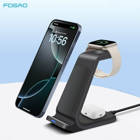 3 in 1 Wireless Charger Stand, Multifunctional Fast Charging Station for iPhone 16 15 14 13 12 11 Pro Max & Apple Watch & AirPods, Portable Charger Station
