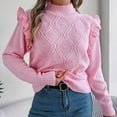 thumbnail image 2 of Ediodpoh Womens Sweaters Solid Round Neck Long Sleeved Stand up Collar Pullover Casual Top Soft Pink L, 2 of 7