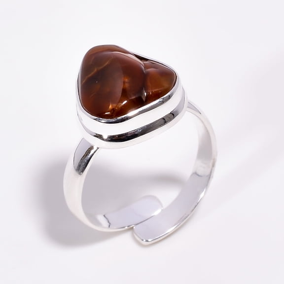 SATYAVIE JEWELLERY 925 Sterling Silver Gemstone Ring For Women Natural Mexican Fire Agate Gemstone Ring Size US 6