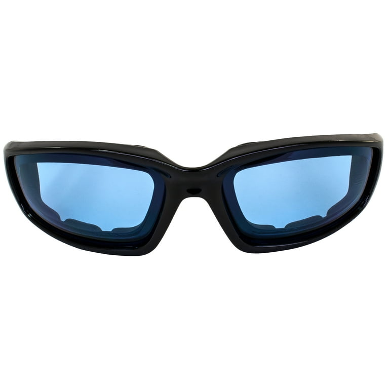 Birdz Eyewear Oriole Padded Motorcycle Glasses (Black Frame/Blue Lens)