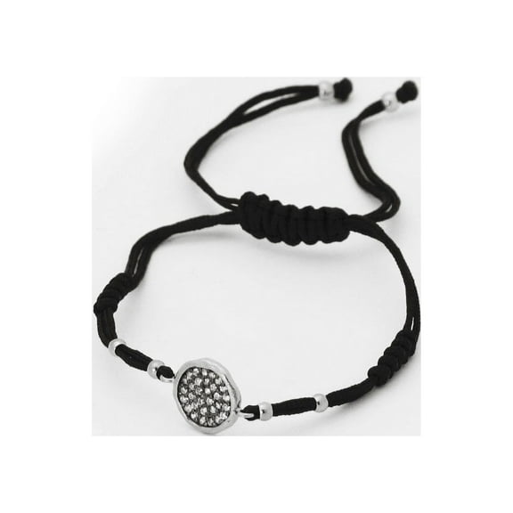 Minimalistic Cz Disk Black Cord Bracelet Silver Bracelet