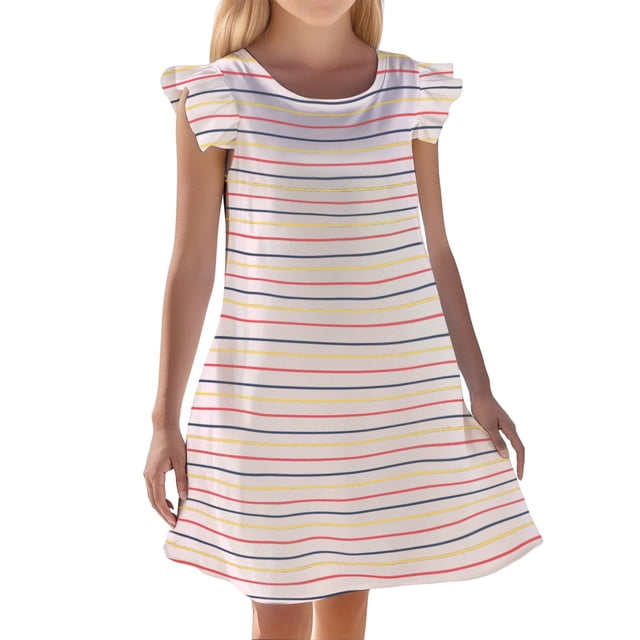 Vêtements de Nuit d'Été pour Filles, Robe de Nuit Décontractée à Rayures pour Tout-Petits et Enfants 3 10, Tenue d'Intérieur Confortable Sans Manches à Manches Courtes