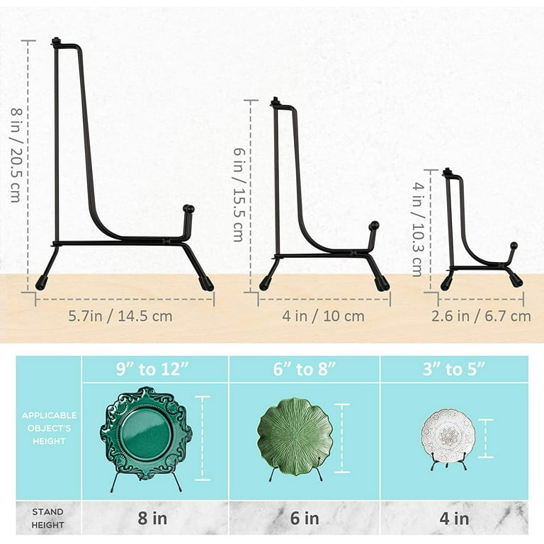 Mocoosy 4 Pack Improved Anti-Slip Plate Stands for Display, 8 inch Plate  Holder Display Stand, Picture Frame Holder Stand, Black Iron Easel Stands  for Photo, Decorative Plate, Tablets and Tabletop Art 
