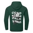 thumbnail image 6 of Men's Outdoor Casual Hooded Drawstring Sweatshirt, GOOD THINGS TAKE TIME Graphic Print Pullover for Hiking, Streetwear,Dark Green,M, 6 of 7