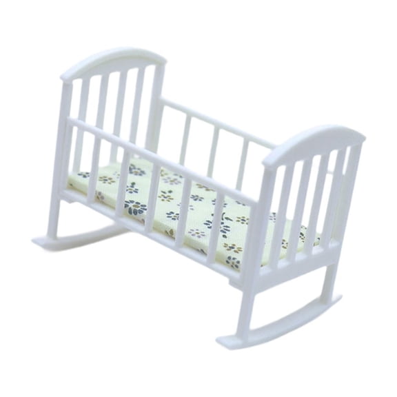 Lazsy Dollhouse Baby Bed Miniature Doll Cradle Bedroom Accessories Model Toy Mini Baby White