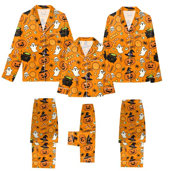 Leey-Word Matching Halloween Pajamas for Family Pajamas Set Long Sleeve Sleepwear Button-Down Pjs Sets Two-Pieces Loungewear with Pockets