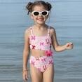 thumbnail image 2 of Xijirk Girls Two Piece Swimsuit Summer Beachwear with Side Cutouts 3D Bow Asymmetric Shoulder Striped Bow Print Swimwear for Pool Beach,4-5 Years,Z03 Red, 2 of 8