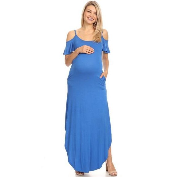 MTRPS3101-08-3XL Maternity Reta Maxi Dress, Royal - 3XL