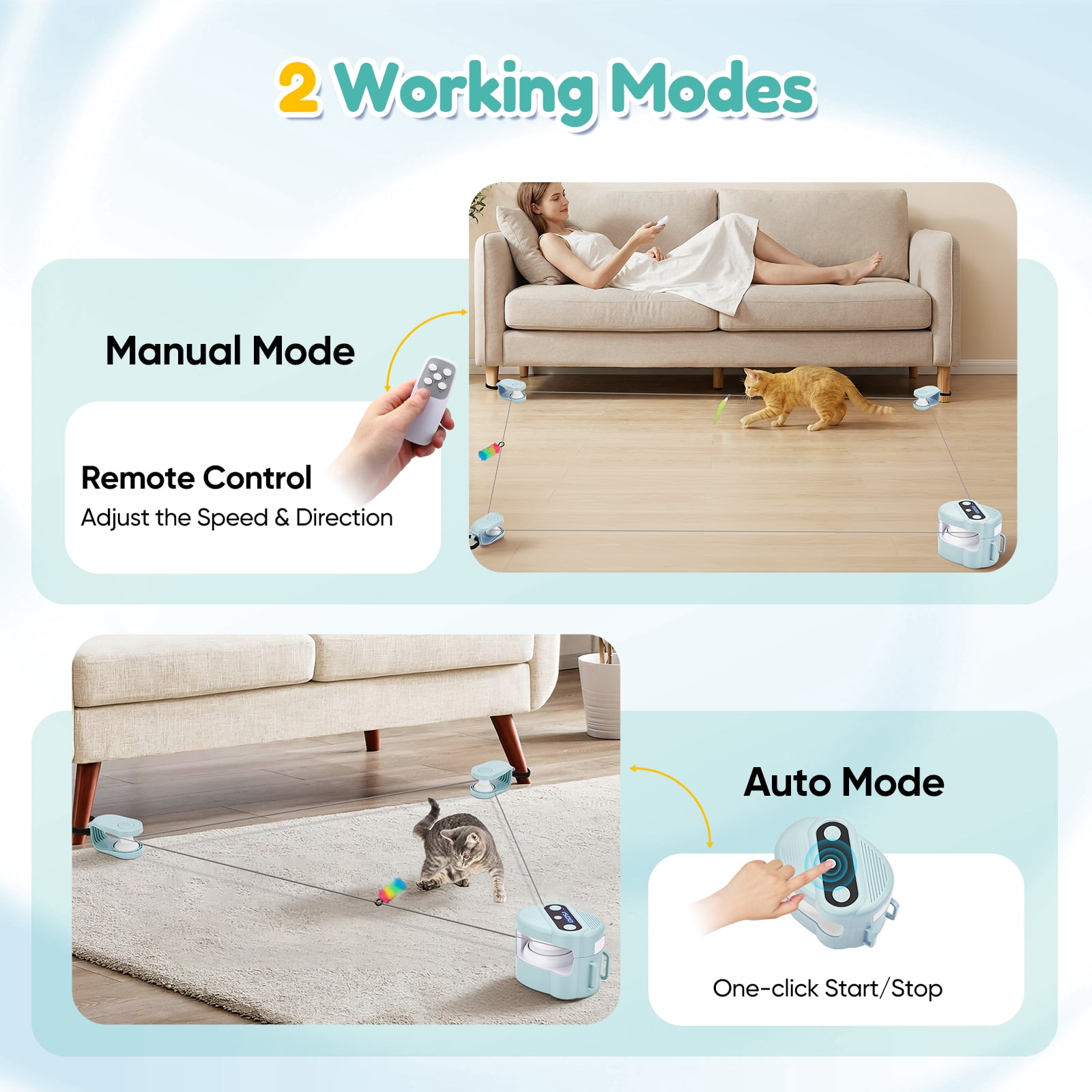 Doulami Interactive Cat Toy for Indoor Cats Auto/Manual Control Cat Treadmill for Bored/Kitten, Exercise Enrichment Hunting Toy