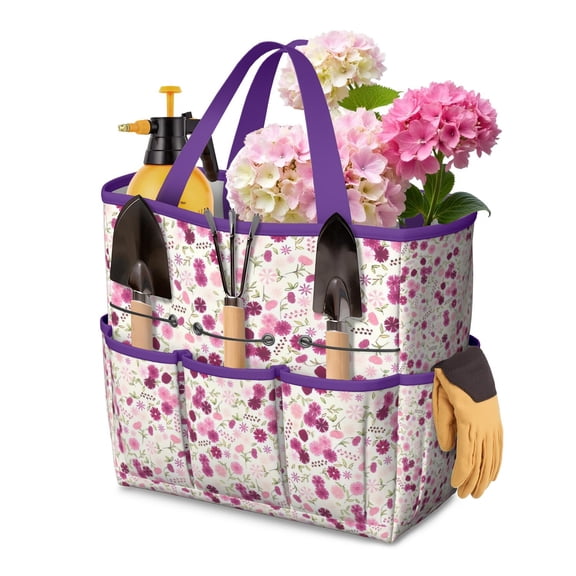 Garden Tool Bag,Pioneer Flower Floral Print Pattern Garden Tool Organizer,Garden Gifts,Waterproof Multi-Pocket Garden Tool Storage 11.8x5.5x11.4 Inch(Tools NOT Included)