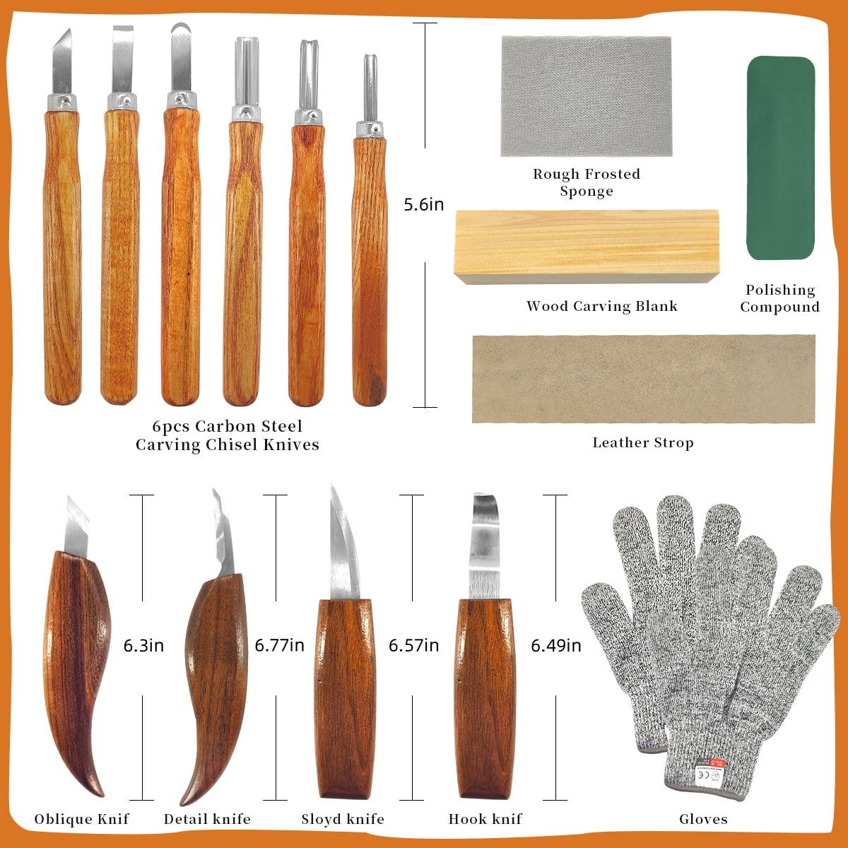 26-in-1 Wood Carving Tools Wood Carving Kit with Detail Wood Carving Knife Whittling Knife Wood Chisel Knife Gloves