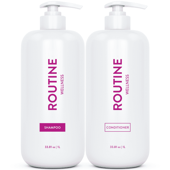 Routine Wellness 1 Liter Shampoo & Conditioner Set - Strengthening & Volumizing for Thinning Hair - Promotes Full, Voluminous, Healthy Hair - 1 Liter Rose Hips Set
