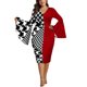 thumbnail image 1 of SAYOO Vestido de talla grande para mujer, manga acampanada, cuello en V, contraste de color, rayas onduladas, vestidos ajustados SAYOO  XL 2XL 3XL 4XL 5XL, 1 of 7