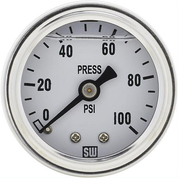 Stewart Warner 838141 Liquid Filled Pressure Gauge, 100 PSI White