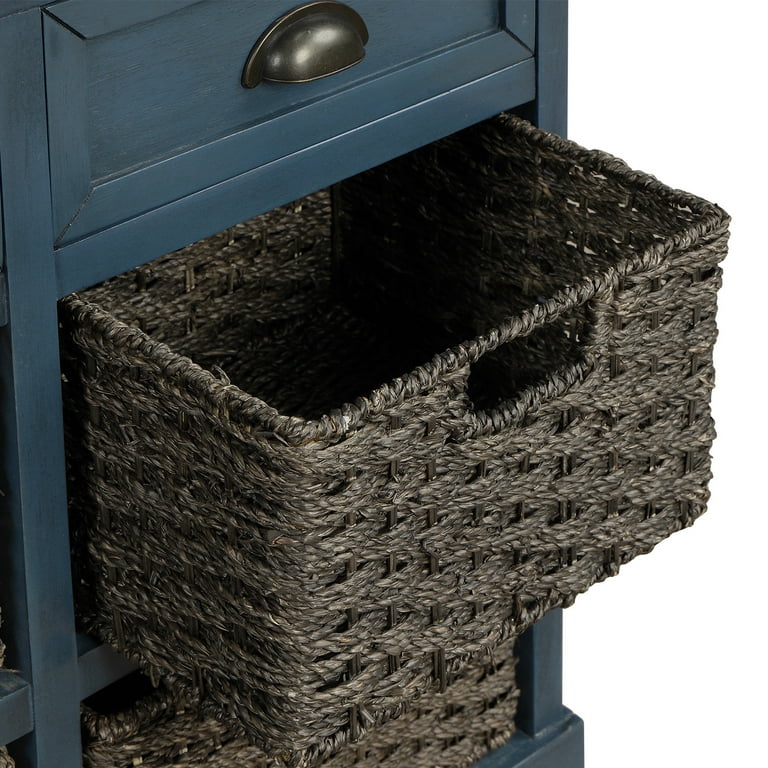 Storage Cabinet with Drawers and Rattan Basket for Living Room