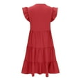 thumbnail image 5 of Odbmxy Women Dresses Summer Short Sleeve Midi Womens Dress Ruffle Plain Party Regular Classy Dresses,Red XL, 5 of 5