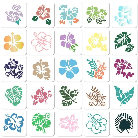 1 Set 25Pcs 25 Styles PET Plastic Hollow Out Drawing Painting Stencils Templates Flower 100x100mm 1pc/style