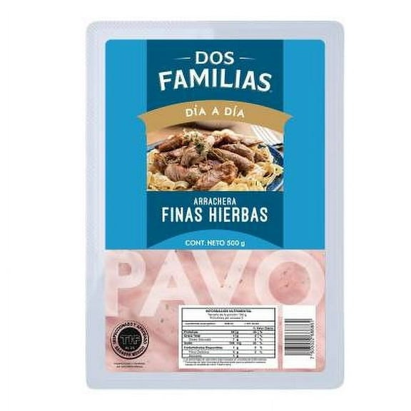 Arrachera de pavo Dos Familias congelada finas hierbas 500 g congelado
