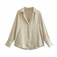 thumbnail image 5 of Spring New Women's Versatile Fashion Casual Silk Satin Textured Shirt for Women - Gray Green - L, 5 of 8