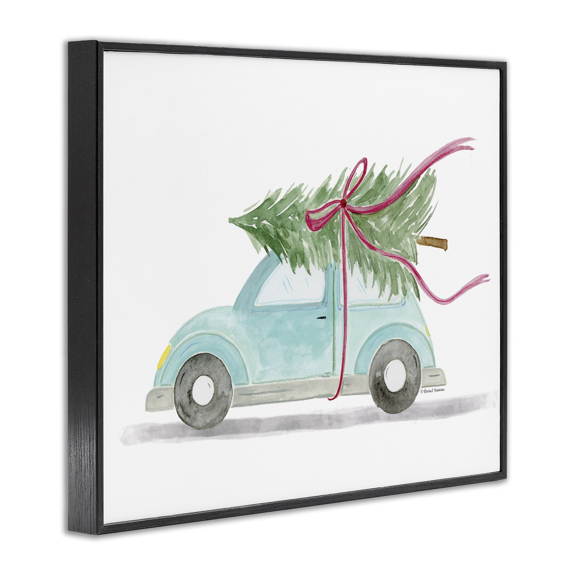 Stupell Industries Windblown Tree on Car Holiday Painting Black Framed Art Prints Wall Art, 30 x 24