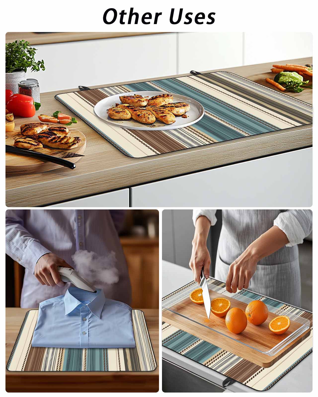 Stove Top Covers for Electric Stove, Teal Boho Stripes Glass Stovetop Cover Protector, Modern Bohemia Brown Beige Texture Induction Cooktop Protector Oven Mat for Kitchen Countertop 24"x21"