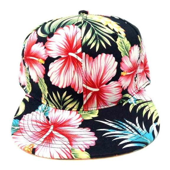 Black Hawaiian Print Hibiscus Floral All Over Print Snapback