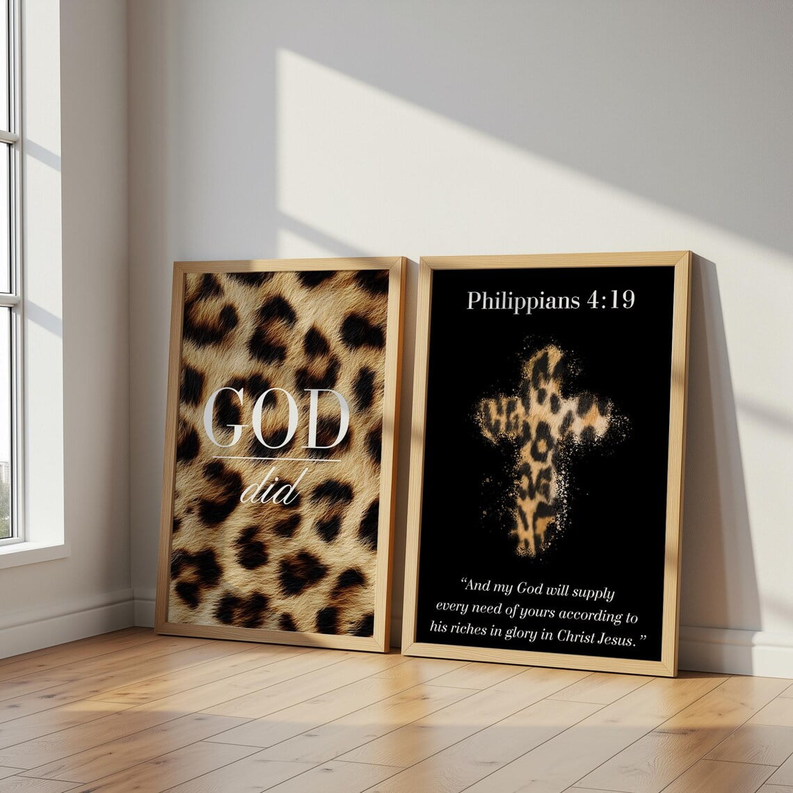 Leopard God Did Prints Set Of 2, Trendy Christian Wall Art