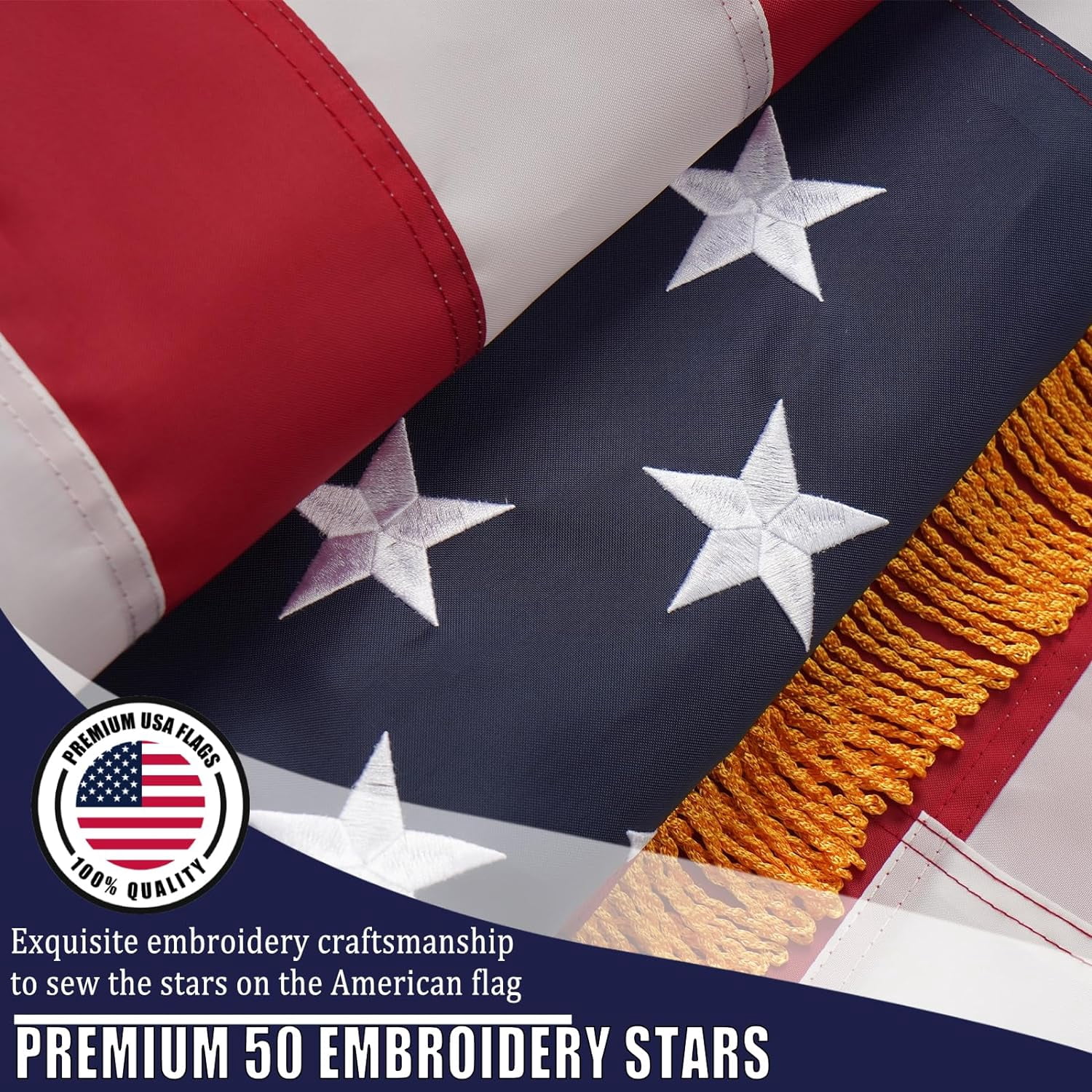 FLAGWIN American Flag 3x5 Indoor, USA Flag 3x5 FT with Gold Fringe, Embroidered Sewn Stars American Flags Heavy Duty Nylon 3 x 5 Us Flags for Inside, 3 by 5 American Flag with Sleeve