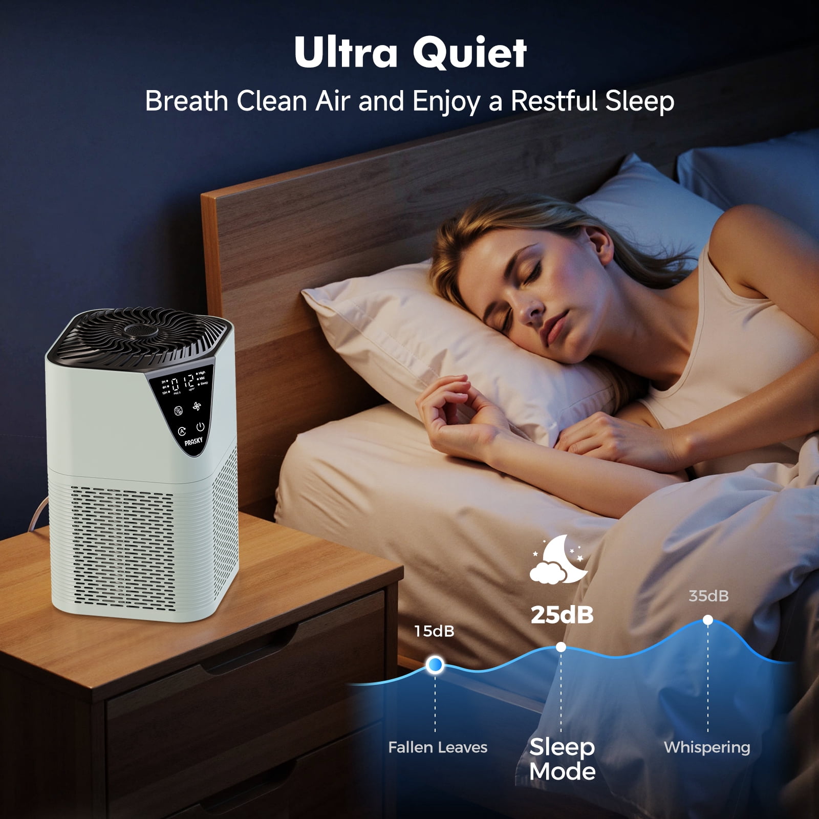PRASKY Air Purifier for Home 1076 Sq Ft Coverage, True HEPA Filter for Pets, Smoke & Allergies | Quiet & Portable for Bedroom/Living Room (Green)