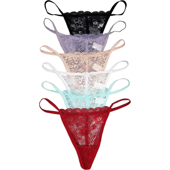 6 Pack Women's Sexy Floral Lace G-String Thongs Panties L266