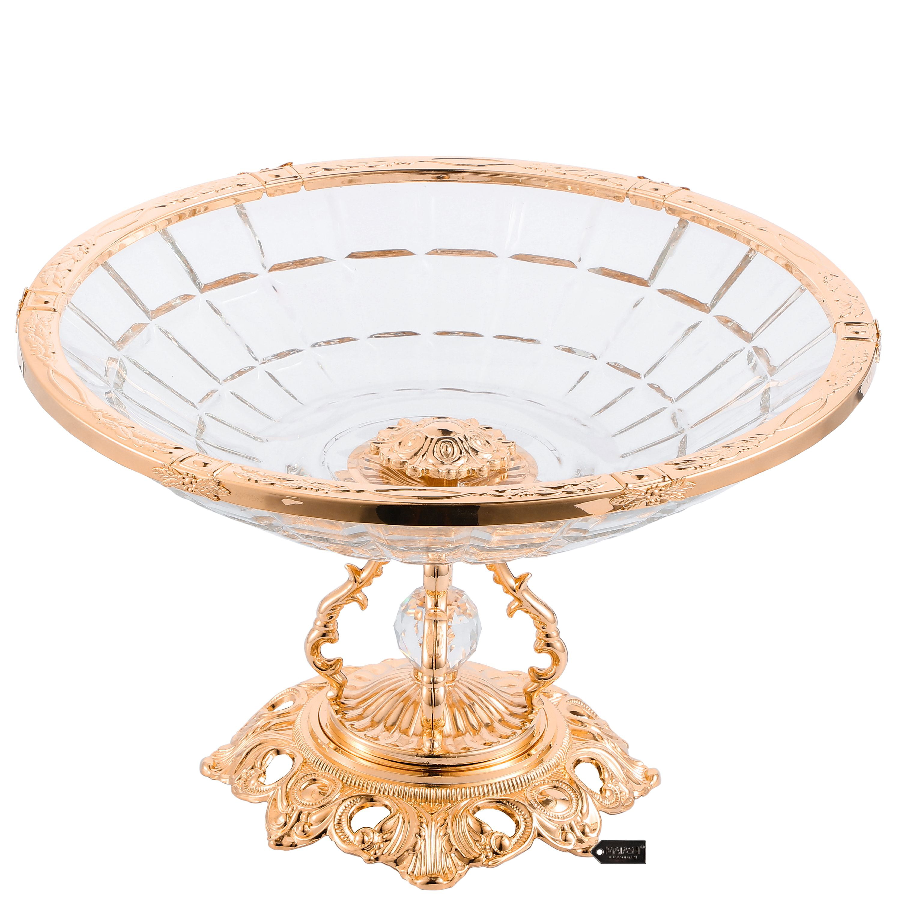 Matashi Home Decorative Dining Tabletop Showpiece Crystal Candy Centerpiece  Decorative Bowl Plate Dish, Round Serving Platter with Rose Gold Plated 