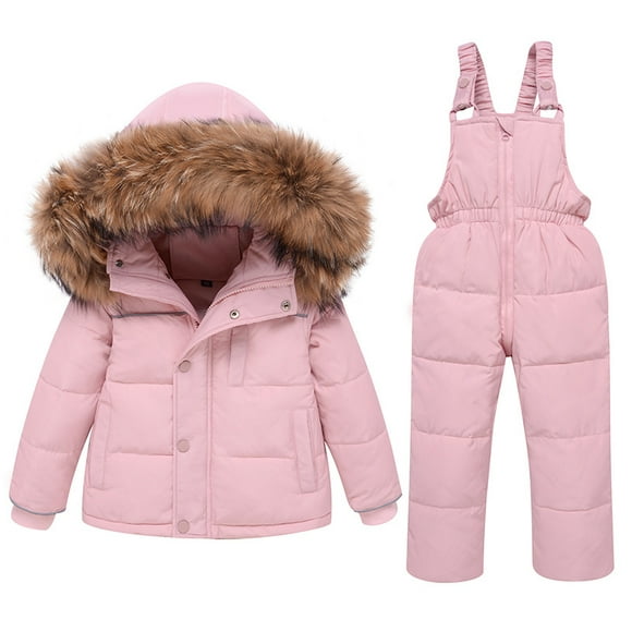Girls Winter Snowsuit, Children Clothing Sets Winter Hooded Duck Down Jacket + Trousers Snowsuit for Boys Unisex Baby，90cm Pink