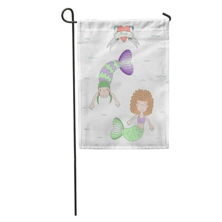 LADDKE Two Cute Little Mermaid Girls Swimming in The Sea Garden Flag Decorative Flag House Banner 12x18 inch