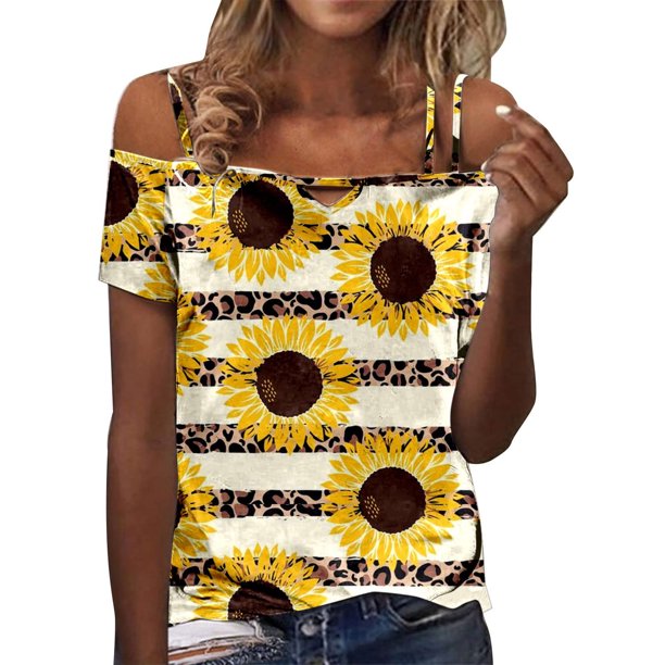 Camisetas con estampado de moda de Color sólido con hombros descubiertos para mujer, blusa de verano de manga corta con tirantes, camiseta gráfica informal, Tops ahuecados Pompotops hkajfhjk473799