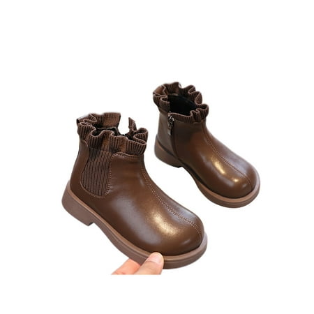 

SIMANLAN Kids Chelsea Boots Elastic Ankle Boot Waterproof Short Bootie Outdoor Casual Dress Hiking Side Zipper Brown with Warm Lined 3Y