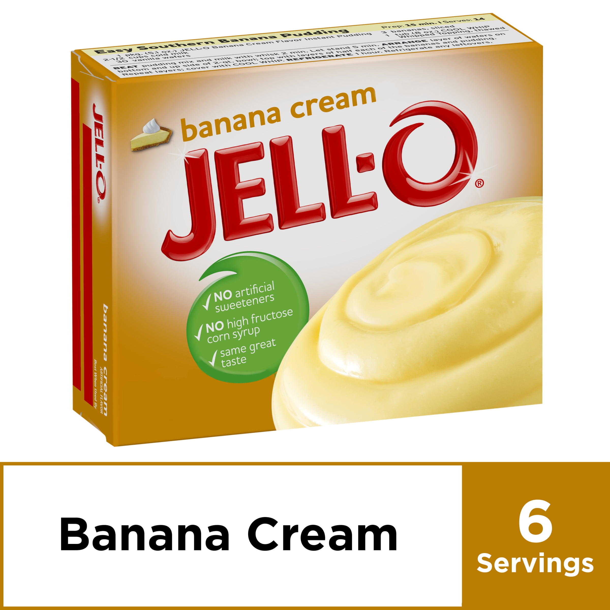JellO Banana Cream Instant Pudding Mix, 5.1 oz Box