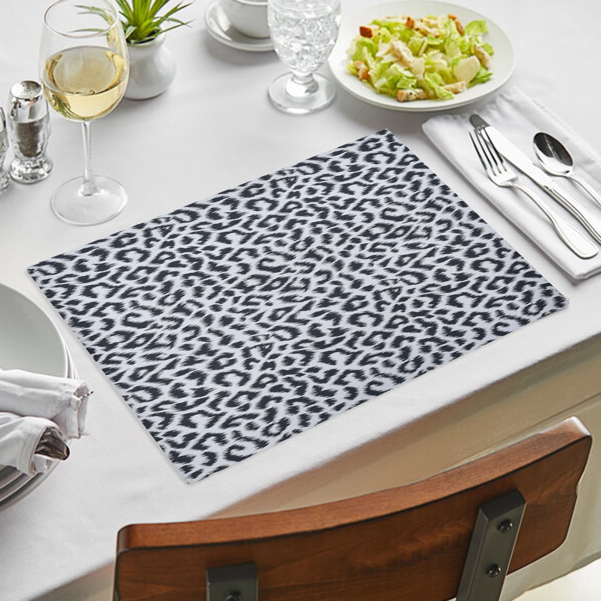 Placemats Set of 4 for Dining Table, Table Placemats, Rectangular Vinyl, PVC, 18x12 Inches - Black Gray