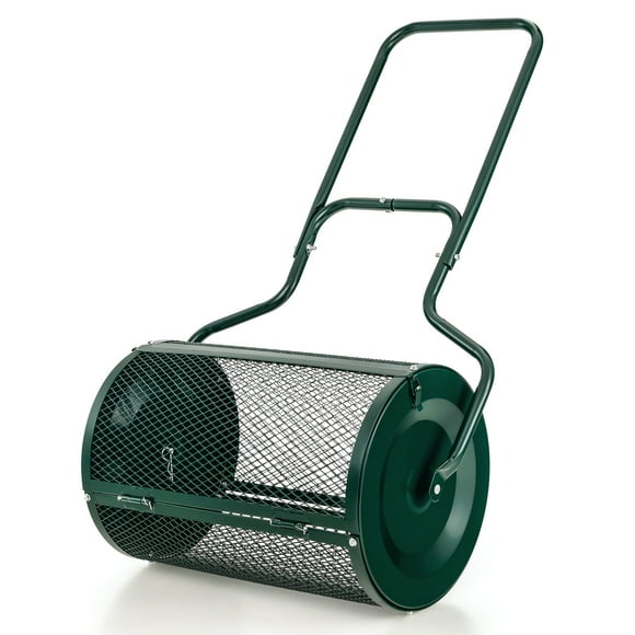 Costway 27" Compost Spreader Peat Moss Lawn Care Manure Spreader Metal Roller with Handle